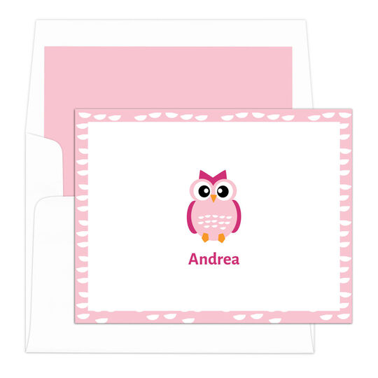 Pink Owl Folded Note Cards